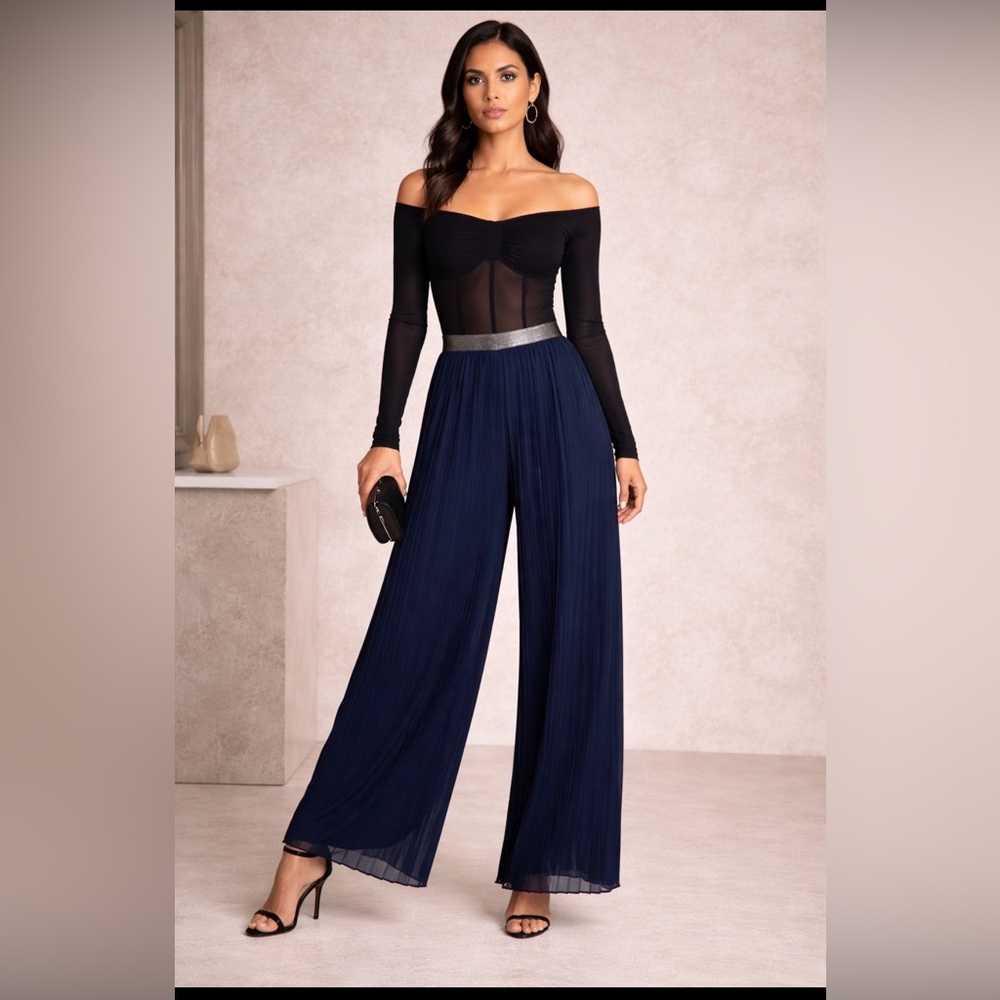 Alfani Navy Pleated pants with Metallic Waistband size L